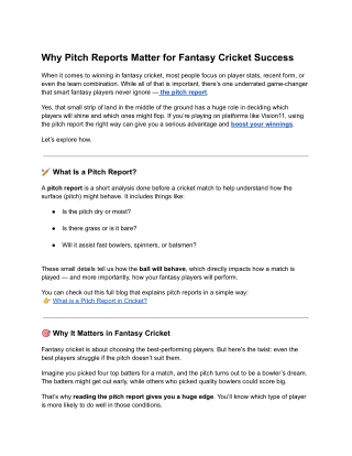 Why Pitch Reports Matter for Fantasy Cricket Success