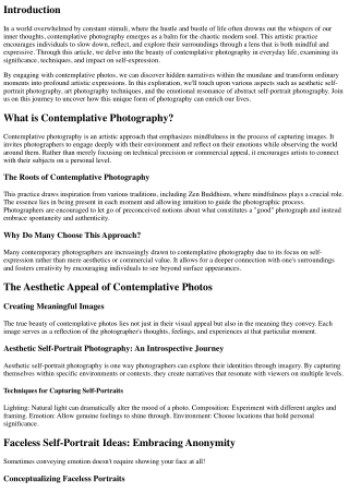 The Beauty of Contemplative Photography in Everyday Life