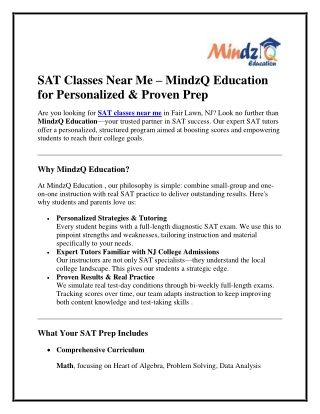 SAT Classes Near Me – MindzQ Education for Personalized & Proven Prep