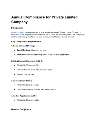 Annual Compliance for Private Limited Company
