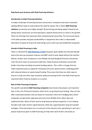 Help Boost your business with Debt Financing Solutions