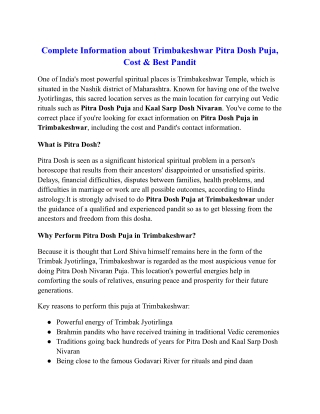 Complete Information about Trimbakeshwar Pitra Dosh Puja, Cost & Best Pandit