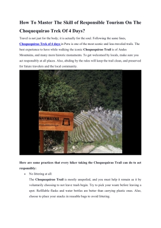 How To Master The Skill of Responsible Tourism On The Choquequirao Trek Of 4 Day