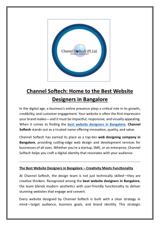 Channel Softech Home to the Best Website Designers in Bangalore