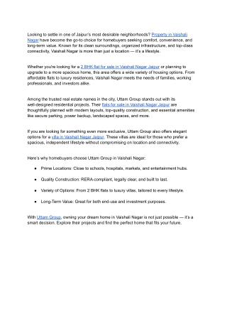 Property in Vaishali Nagar Jaipur | Villas and 2 BHK Flats for Sale – Uttam Grou