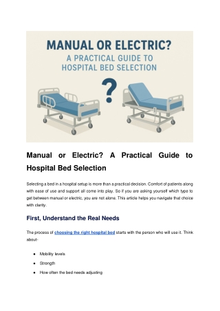 Manual or Electric? A Practical Guide to Hospital Bed Selection