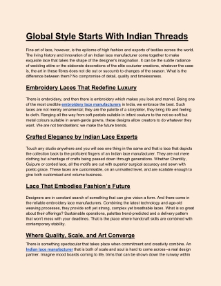 Global Style Starts With Indian Threads