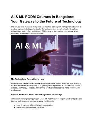 AI & ML PGDM Courses in Bangalore: Your Gateway to the Future of Technology