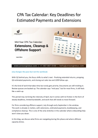 Mid-Year CPA Tax Calendar Extensions, Cleanup & Offshore Support
