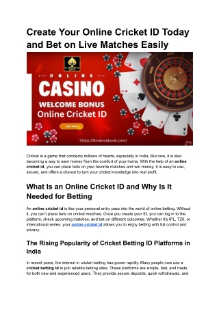 Create Your Online Cricket ID Today and Bet on Live Matches Easily