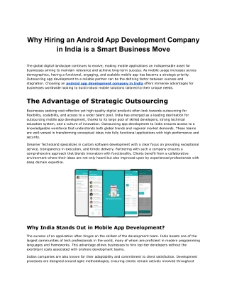 Why Hiring an Android App Development Company in India is a Smart Business Move