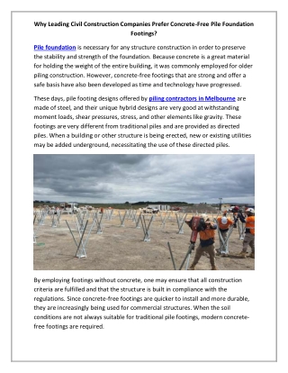 Why Leading Civil Construction Companies Prefer Concrete-Free Pile Foundation Footings