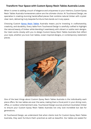 Transform Your Space with Custom Epoxy Resin Tables Australia Loves