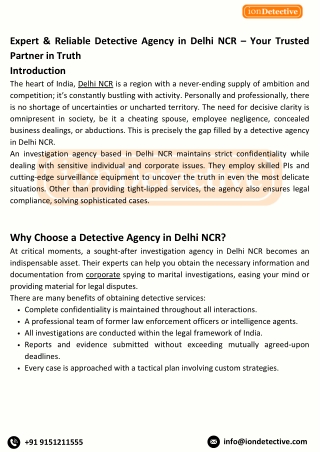 Trusted Detective Agency in Delhi NCR – Uncover the Truth with Confidential & Pr