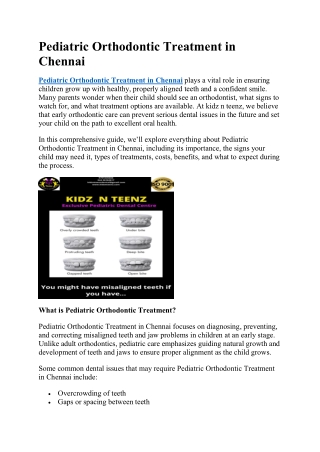 Pediatric Orthodontic Treatment in Chennai