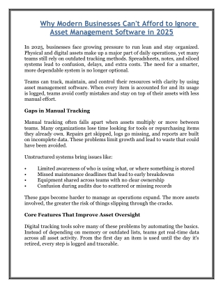 Why Modern Businesses Can't Afford to Ignore Asset Management Software in 2025