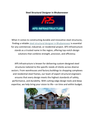 Steel Structural Designer in Bhubaneswar – APS Infrastructure