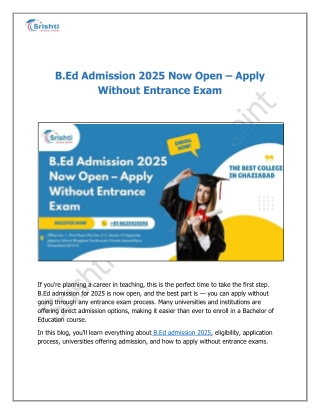 B.Ed Admission2025 Now Open– Apply Without Entrance Exam