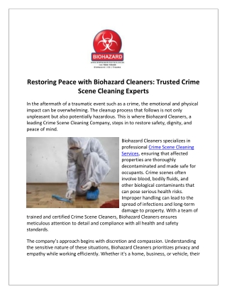 Restoring Peace with Biohazard Cleaners Trusted Crime Scene Cleaning Experts