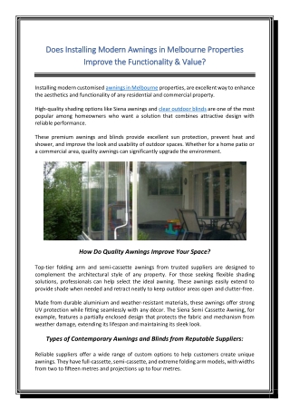 Does Installing Modern Awnings in Melbourne Properties Improve the Functionality & Value