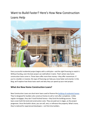 How New Home Construction Loans Can Fast-Track Your Residential Project