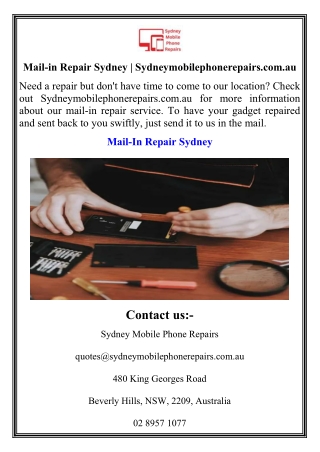 Mail-in Repair Sydney  Sydneymobilephonerepairs.com.au