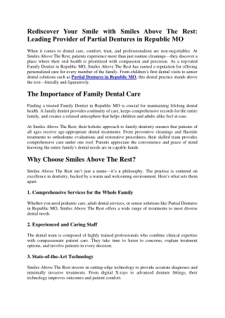 Rediscover Your Smile with Smiles Above The Rest Leading Provider of Partial Dentures in Republic MO