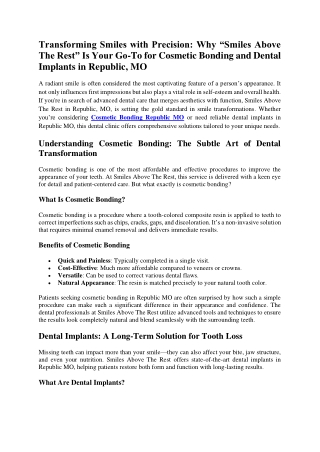 Transforming Smiles with Precision Why “Smiles Above The Rest” Is Your Go-To for Cosmetic Bonding and Dental Implants in