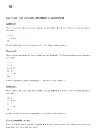 Exercices - Les variables (affectation et opérateurs) - Electro & Robot