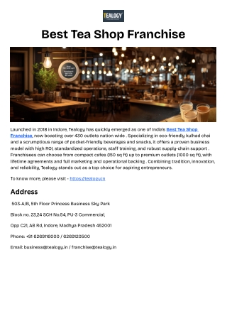 Best Tea Shop Franchise