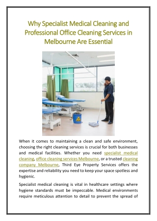 Why Specialist Medical Cleaning and Professional Office Cleaning Services in Melbourne Are Essential
