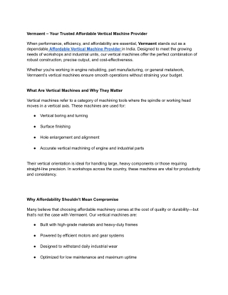 Affordable Vertical Machines for Precision Workshops