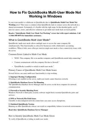 Fix QuickBooks Multi User Mode Not Working Error Fast