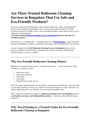 Are There Trusted Bathroom Cleaning Services in Bangalore That Use Safe and Eco