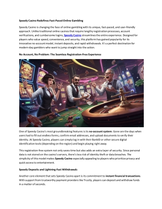 Speedy Casino Redefines Fast-Paced Online Gambling