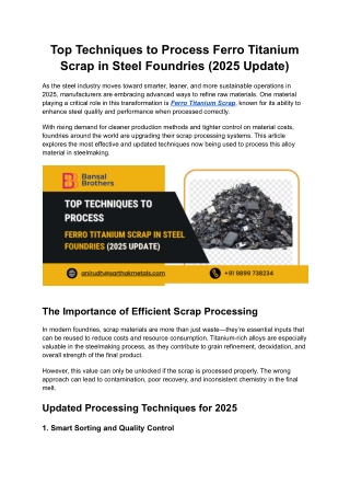 Top Techniques to Process Ferro Titanium Scrap in Steel Foundries (2025 Update)