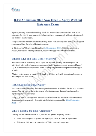 B.Ed Admission 2025 Now Open – Apply Without Entrance Exam