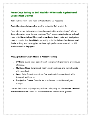 From Crop Safety to Soil Health – Wholesale Agricultural Covers that Deliver