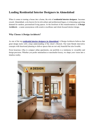 Leading Residential Interior Designers in Ahmedabad