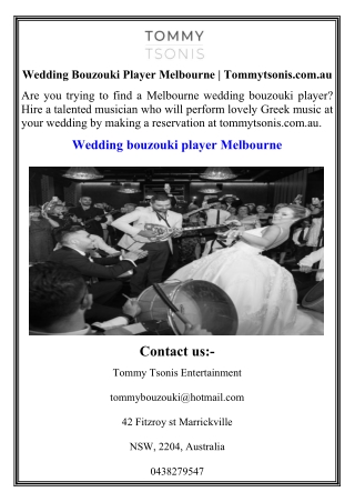 Wedding Bouzouki Player Melbourne  Tommytsonis.com.au
