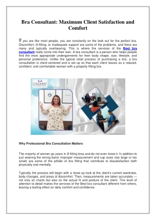 Bra Consultant, Maximum Client Satisfaction and Comfort