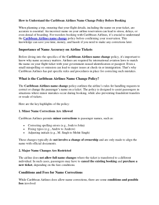 Caribbean Airlines Name Change Policy