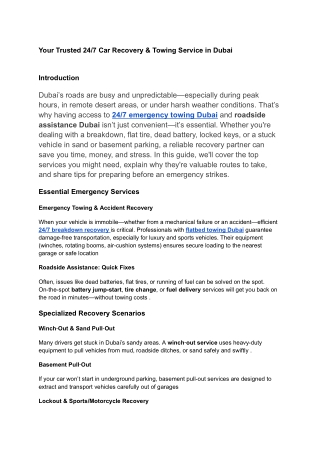 Your Trusted 24/7 Car Recovery & Towing Service in Dubai