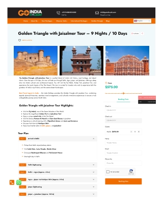 Golden Triangle with Jaisalmer Tour – Delhi Agra Jaipur Jaisalmer Tour Package