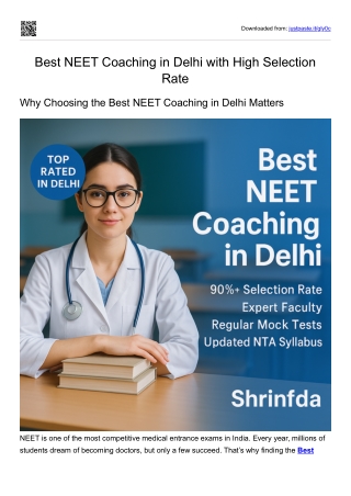 Best NEET Coaching in Delhi with High Selection