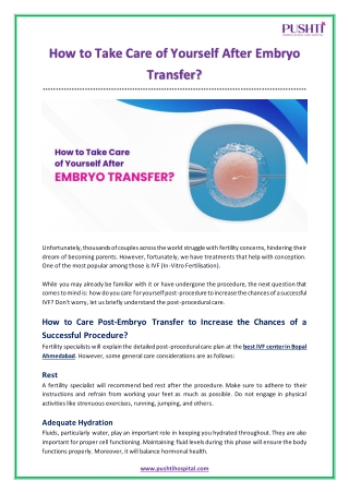 How to Take Care of Yourself After Embryo Transfer?