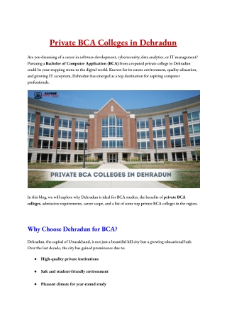 Top Private BCA Colleges in Dehradun