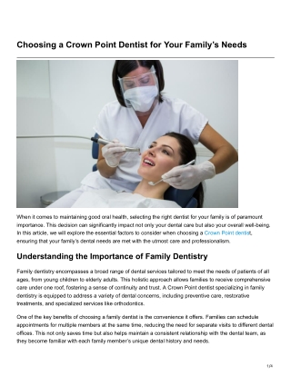 Choosing a Crown Point Dentist for Your Family’s Needs