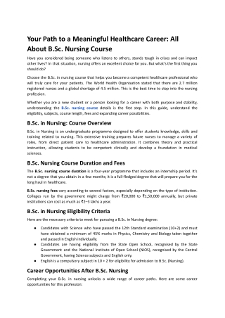 Begin Your Nursing Journey with B.Sc Nursing Course at M S Ramaiah University