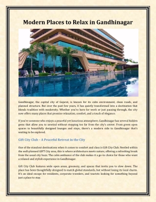 Modern Places to Relax in Gandhinagar